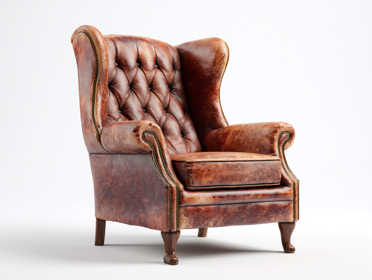 Poltrona a orecchioni in pelle 87x81x107 cm - marrone - stile classico per soggiorno-Loftuploft