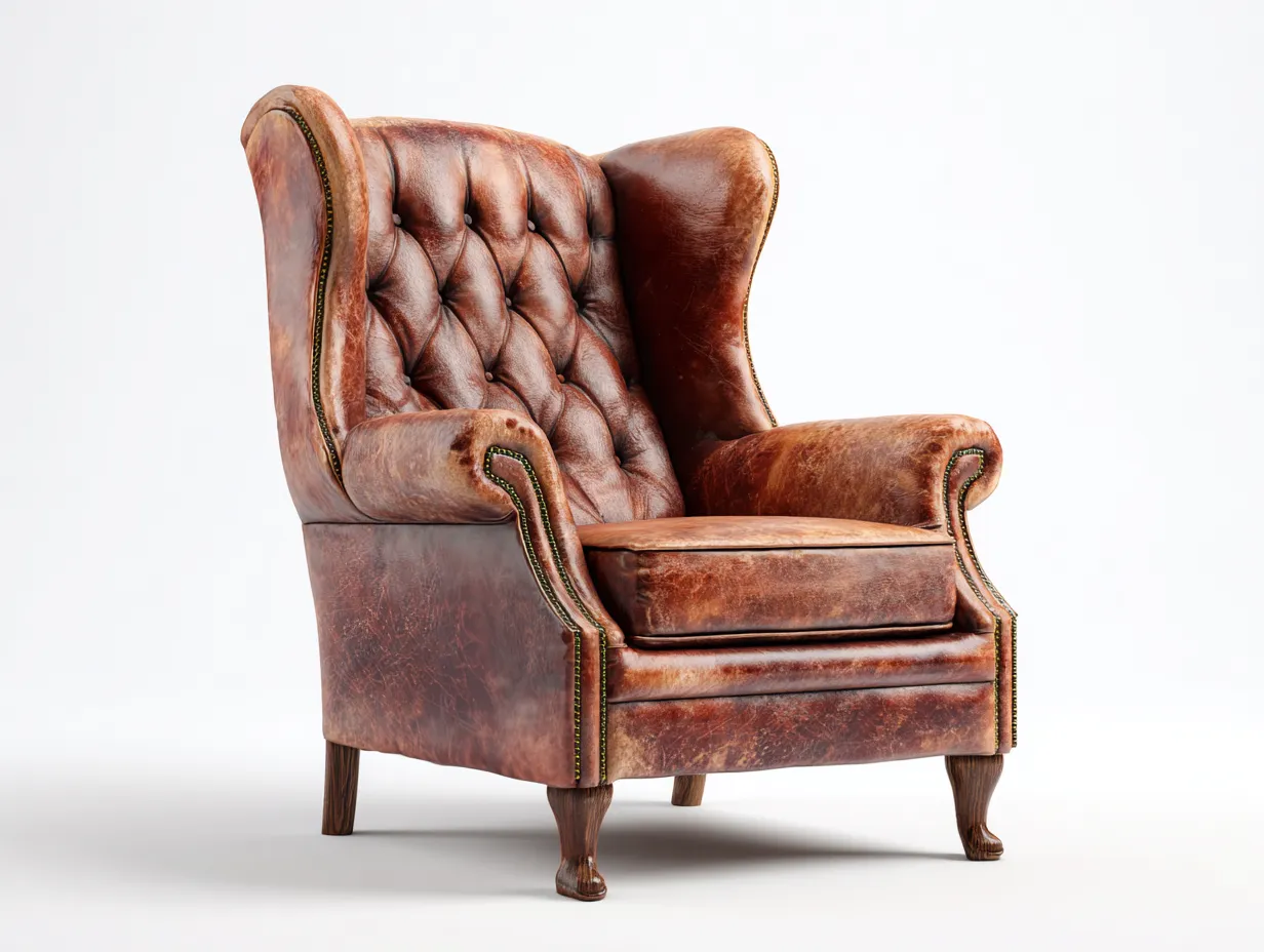 Poltrona a orecchioni in pelle 87x81x107 cm - marrone - stile classico per soggiorno-Loftuploft