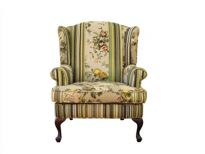 Fauteuil tissu floral 80x85x100 cm - Vert et beige - Style classique assise confortable-Homimylab