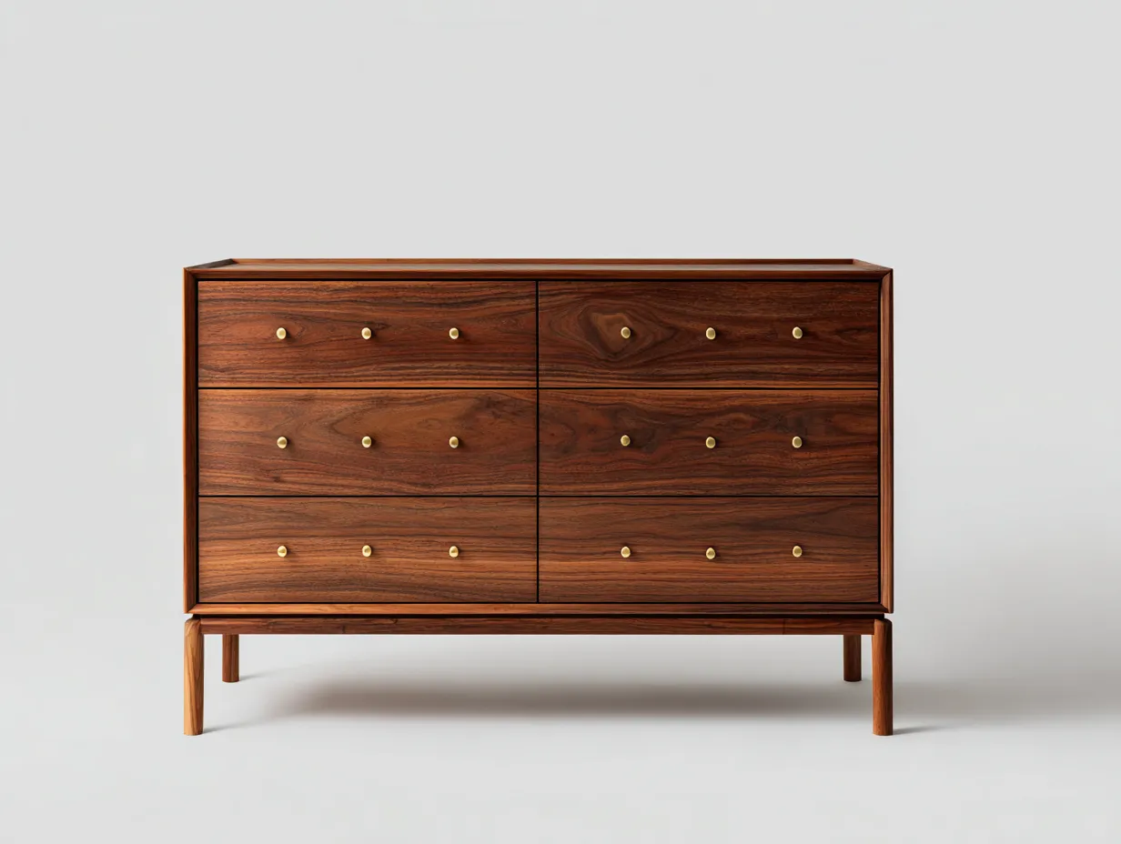 Commode en bois massif 140x45x80 cm - noyer - rangement pour chambre et séjour-Homimylab