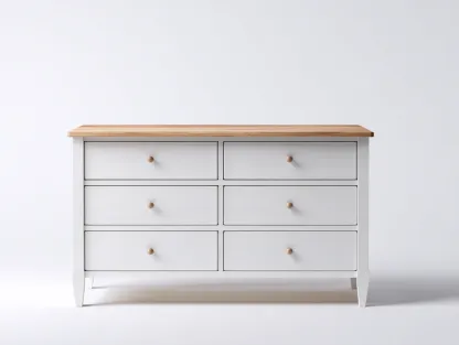 Commode 6 tiroirs bois et panneaux 120x40x75 cm - blanc et bois naturel - rangement chambre style moderne-Homimylab
