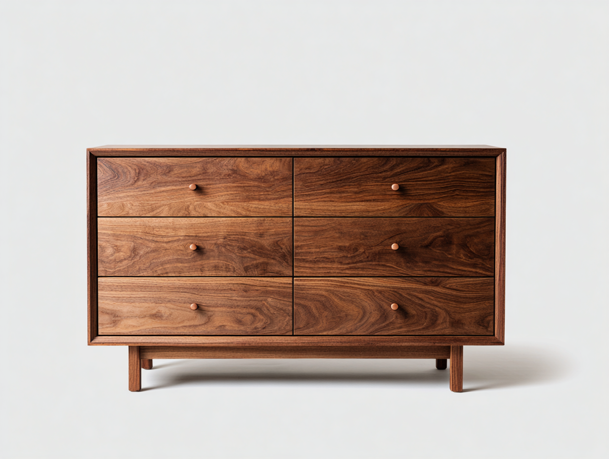 Commode 6 tiroirs bois massif 140x45x80 cm - brun - rangement chambre style moderne-Homimylab