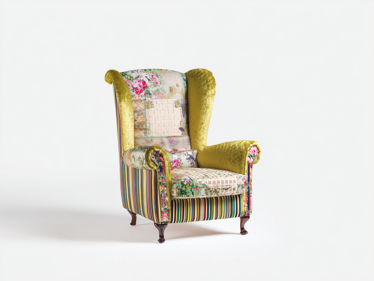 Fauteuil en tissu patchwork 80x90x110 cm - multicolore - assise décorative pour salon-Homimylab