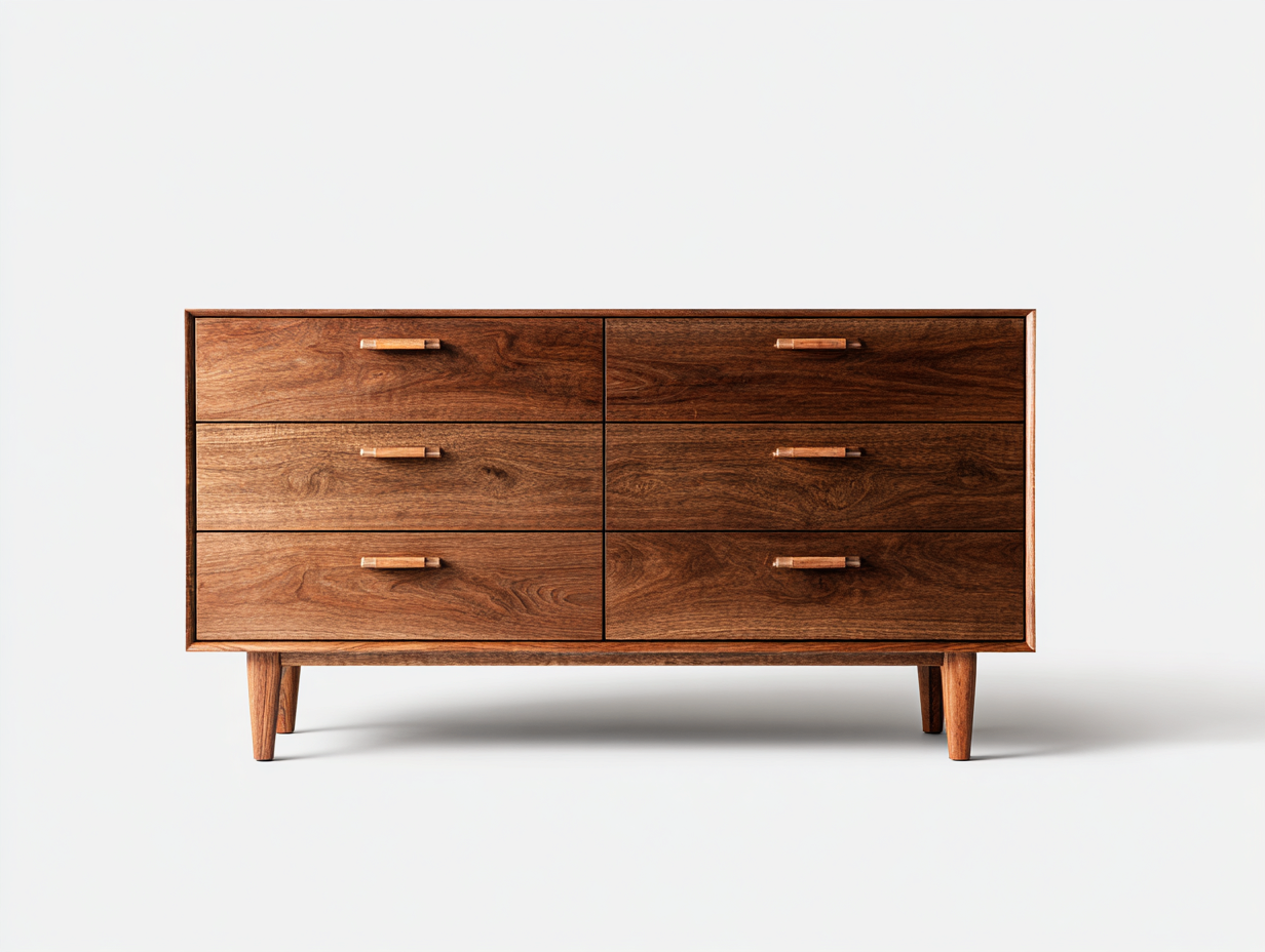 Commode 6 tiroirs bois massif 140x40x80 cm - brun - rangement chambre style rétro-Homimylab