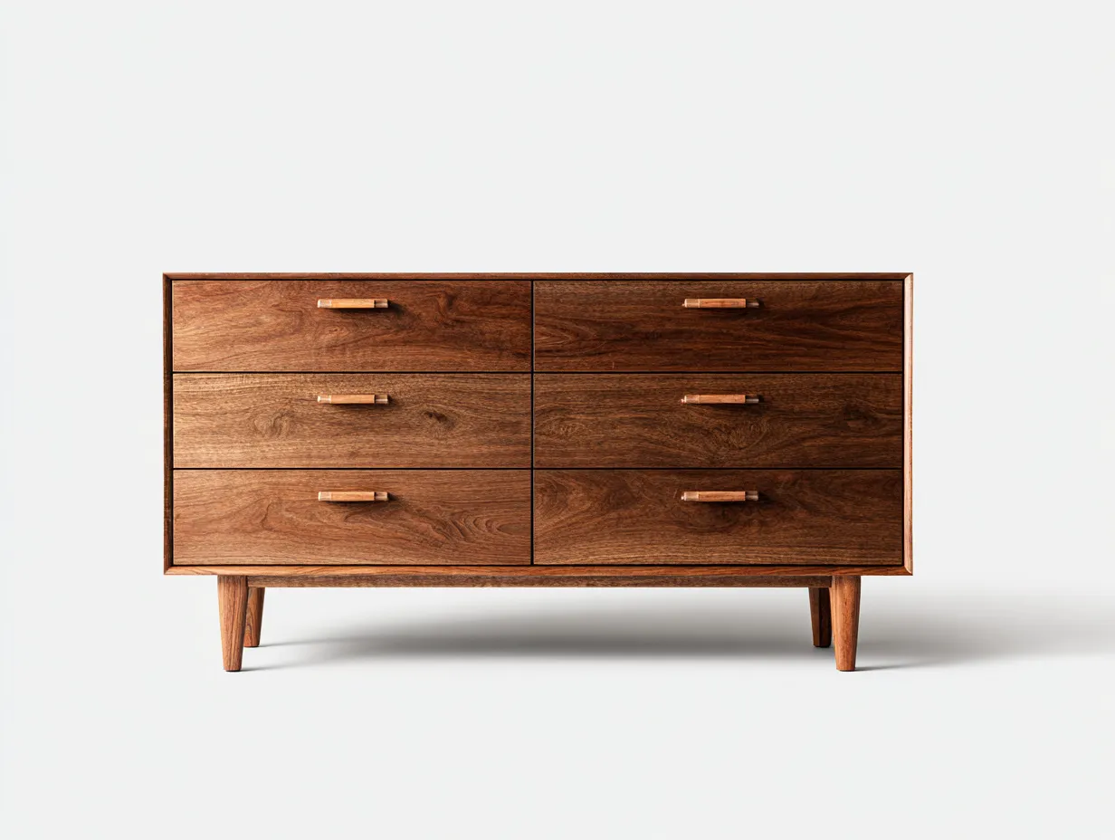 Commode 6 tiroirs bois massif 140x40x80 cm - brun - rangement chambre style rétro-Homimylab