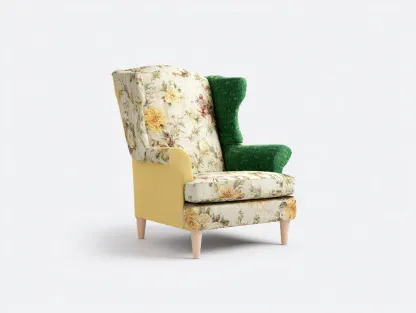 Fauteuil tissu floral 78x82x98 cm - Vert jaune beige - Style classique assise confortable-Homimylab