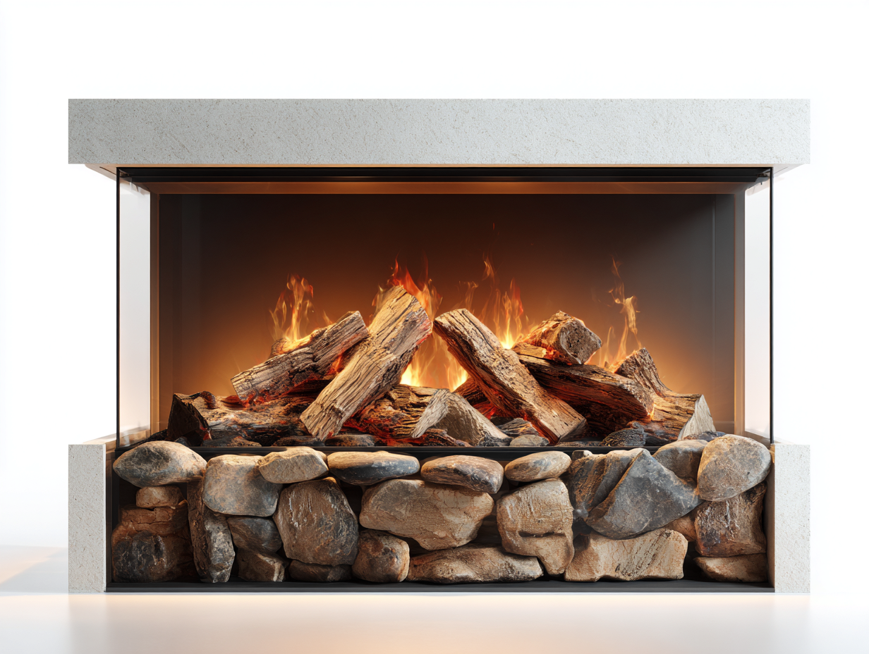 Cheminée électrique effet flammes 120x40x60 cm - Pierre et noir - Style contemporain décoratif-Homimylab