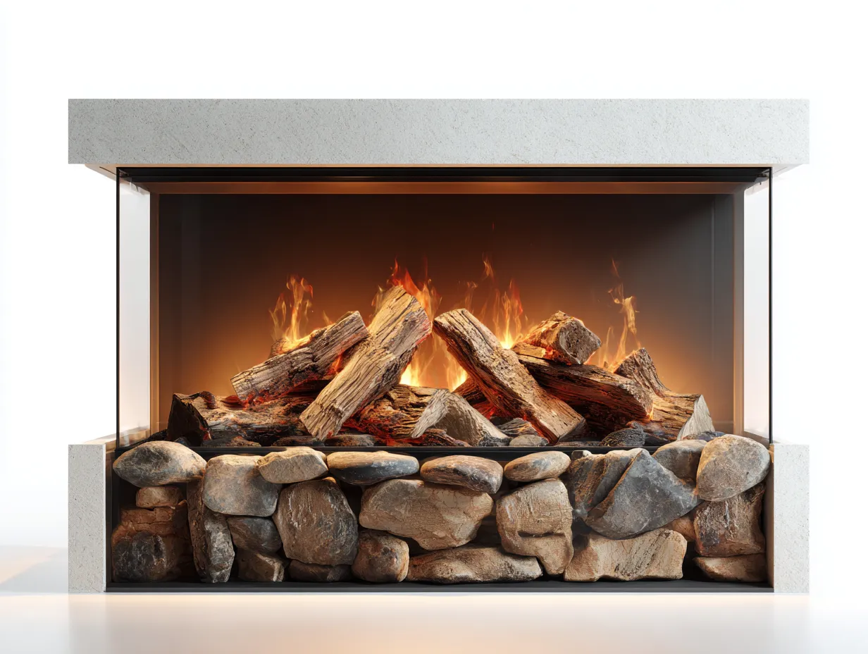 Cheminée électrique effet flammes 120x40x60 cm - Pierre et noir - Style contemporain décoratif-Homimylab