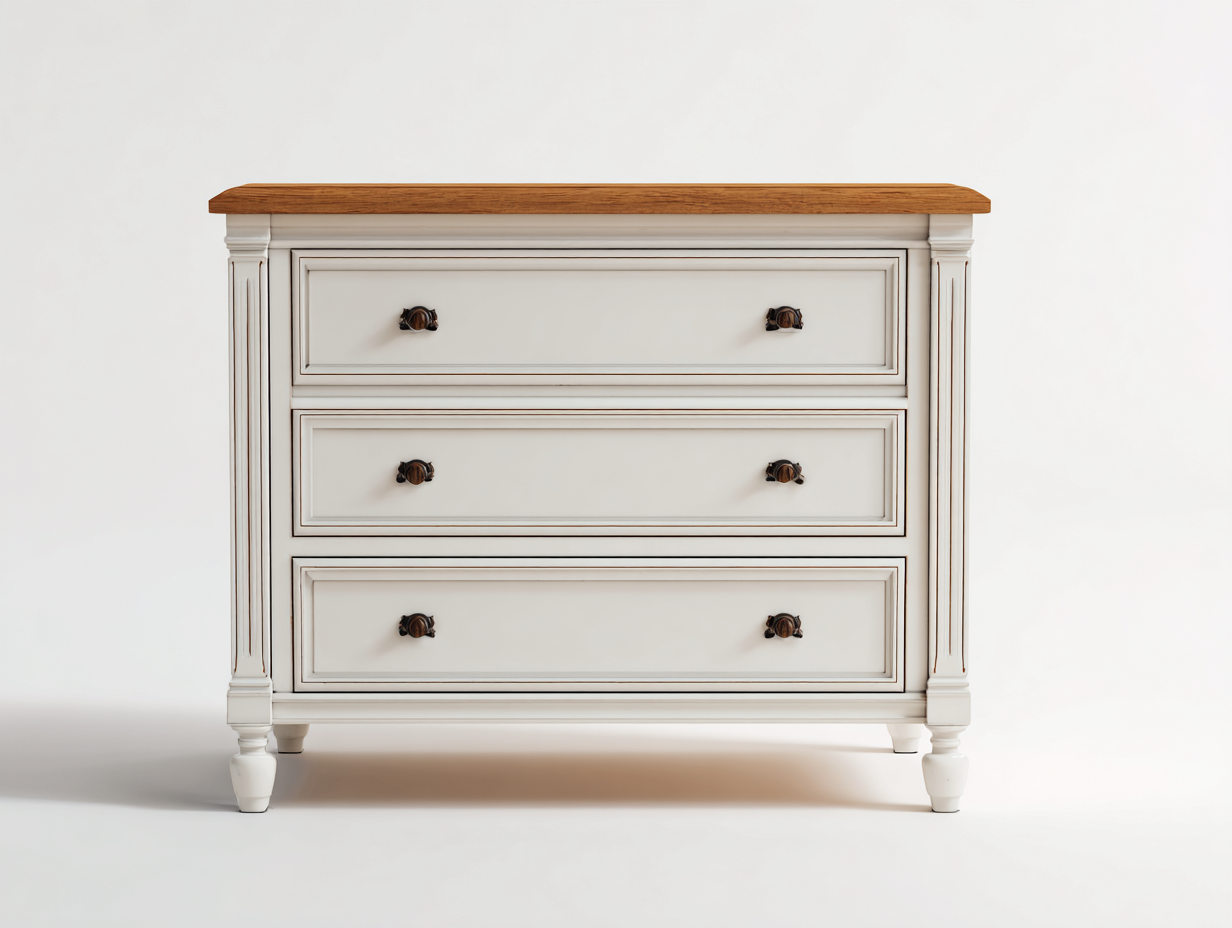 Commode bois massif 90x45x85 cm - Blanc patiné - Style classique pour rangement intérieur-Homimylab