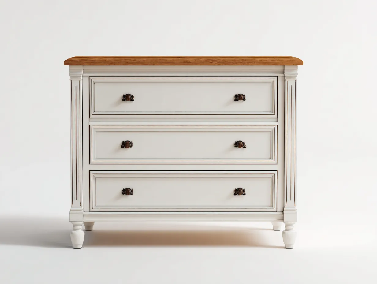 Commode bois massif 90x45x85 cm - Blanc patiné - Style classique pour rangement intérieur-Homimylab