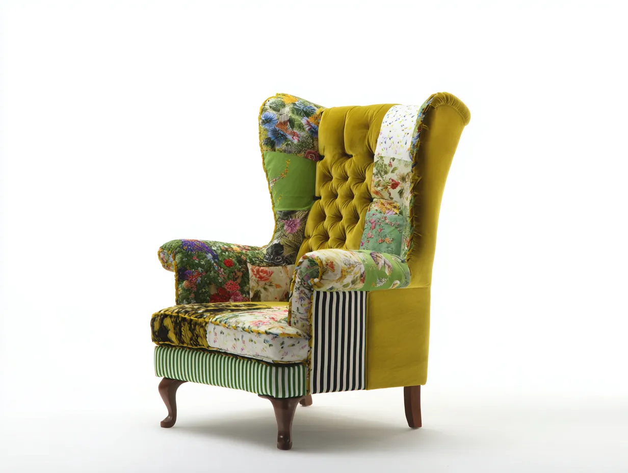 Fauteuil en tissu patchwork 85x90x110 cm - vert-jaune - assise salon style bohème-Homimylab