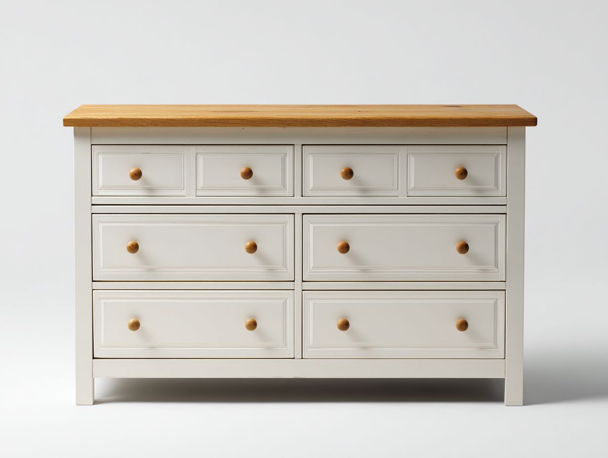 Commode en bois massif 120x45x85 cm - blanc et chêne - rangement pour chambre et séjour-Homimylab