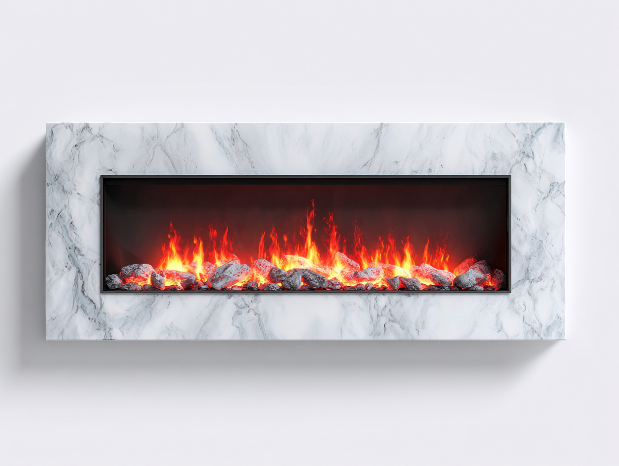 Cheminée électrique murale 150x20x45 cm - effet marbre blanc - ambiance décorative intérieure-Homimylab