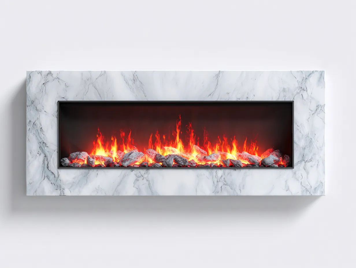 Cheminée électrique murale 150x20x45 cm - effet marbre blanc - ambiance décorative intérieure-Homimylab