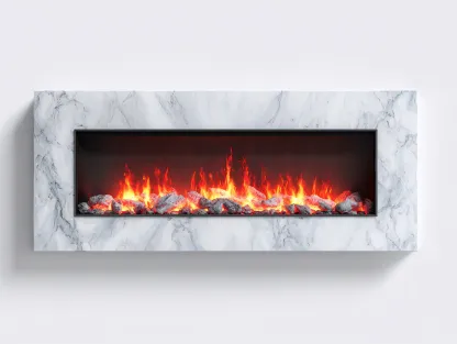 Cheminée électrique murale 150x20x45 cm - effet marbre blanc - ambiance décorative intérieure-Homimylab