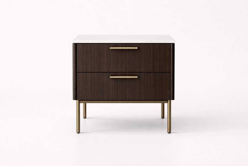 Table de Chevet en Bois et Aluminium avec Plateau en Marbre