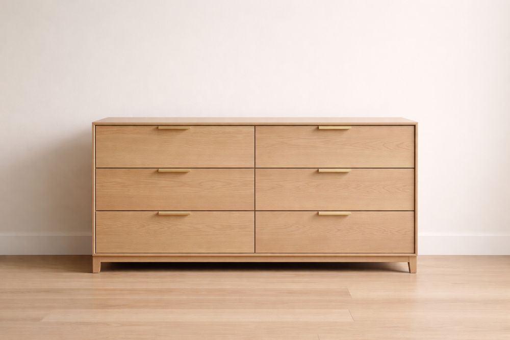 Commode en bois de Chêne Clair avec Poignées Aluminium