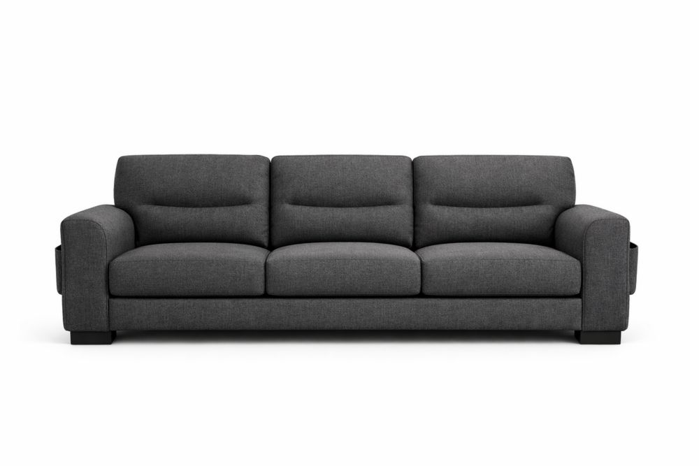 Canapé 3 Places Tissu Polyester Gris Foncé