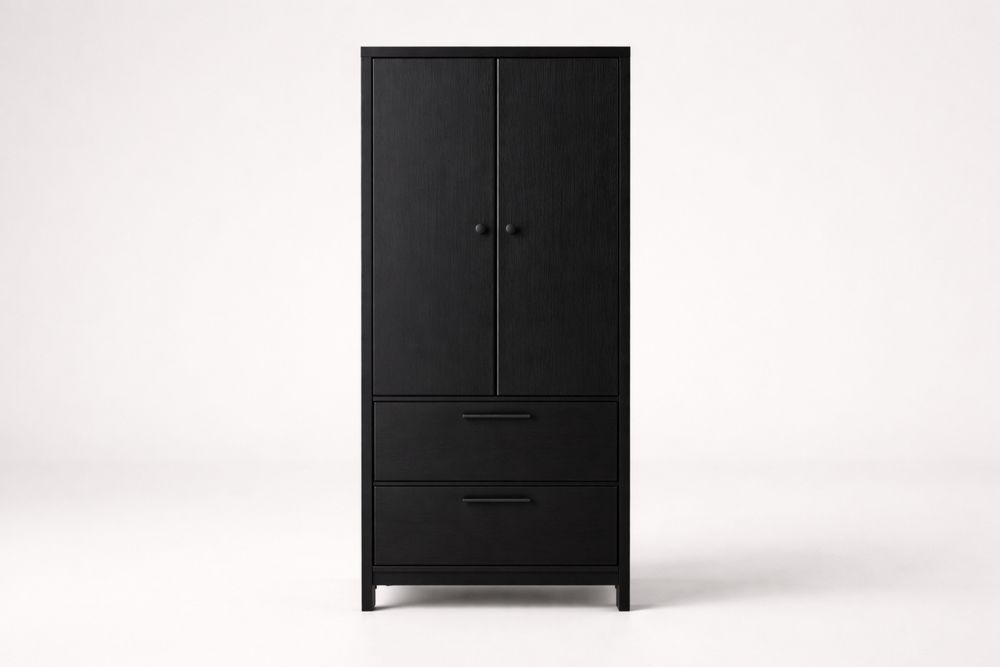 Armoire en MDF noir avec portes et tiroirs 190x80x50 cm