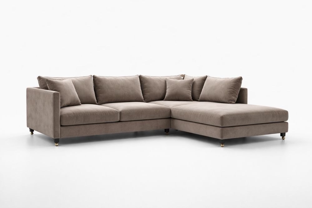 Canapé d'angle en tissu polyester taupe 300x160x85 cm