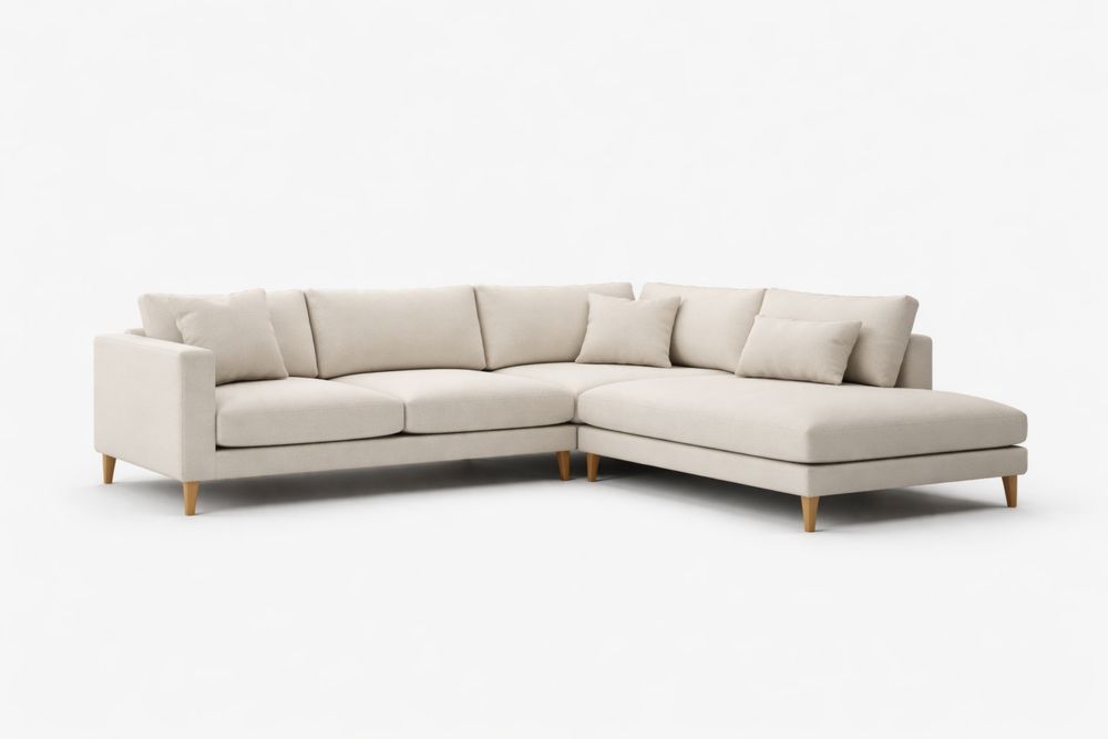 Canapé d'angle en tissu avec pieds en bois massif