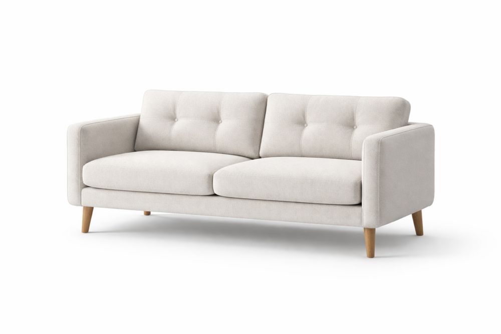 Canapé 2 Places Tissu Polyester Beige Pieds en Chêne