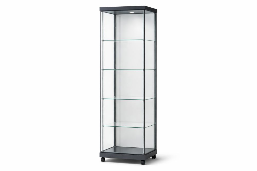 Vitrine en Aluminium et Verre Noir avec Roulettes