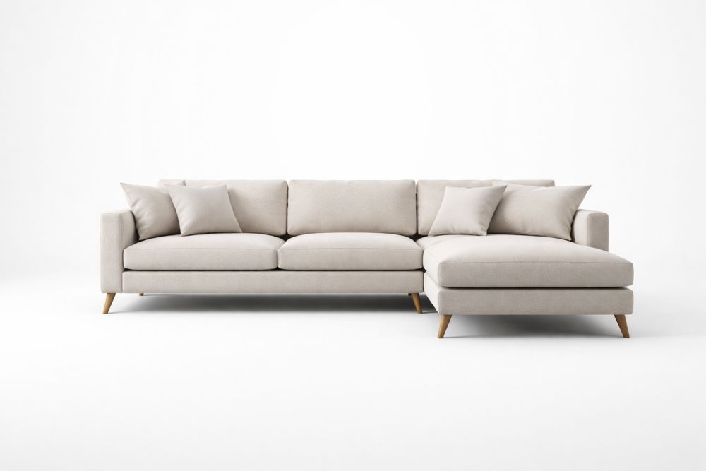 Canapé d'angle en tissu avec pieds en bois massif