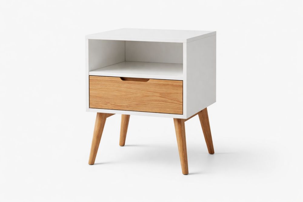 Table de chevet MDF Blanc/Chêne 40x30x55 cm