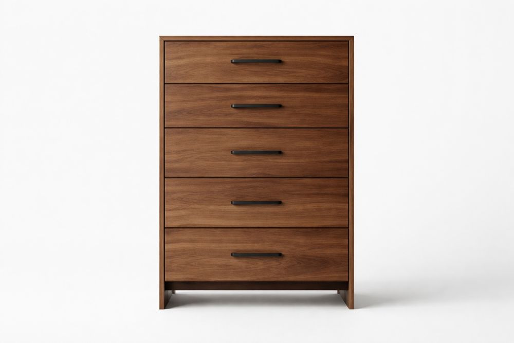 Commode en bois de noyer 5 tiroirs poignées aluminium noires Noyer 80x40x120 cm