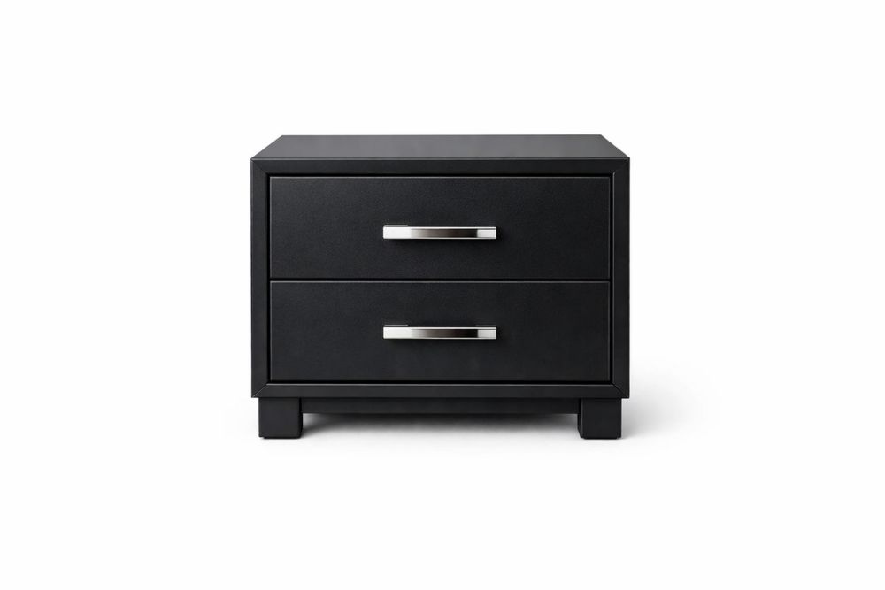 Table de chevet en MDF noir avec 2 tiroirs