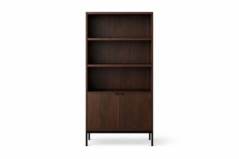 Bibliothèque en Bois de noyer avec étagères et portes 180x80x30 cm