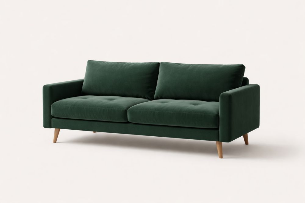 Canapé 2 places en velours vert pieds en bois massif