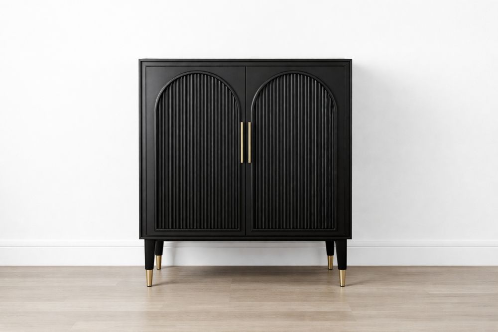 Buffet avec Portes Arquées Noir et Doré en MDF
