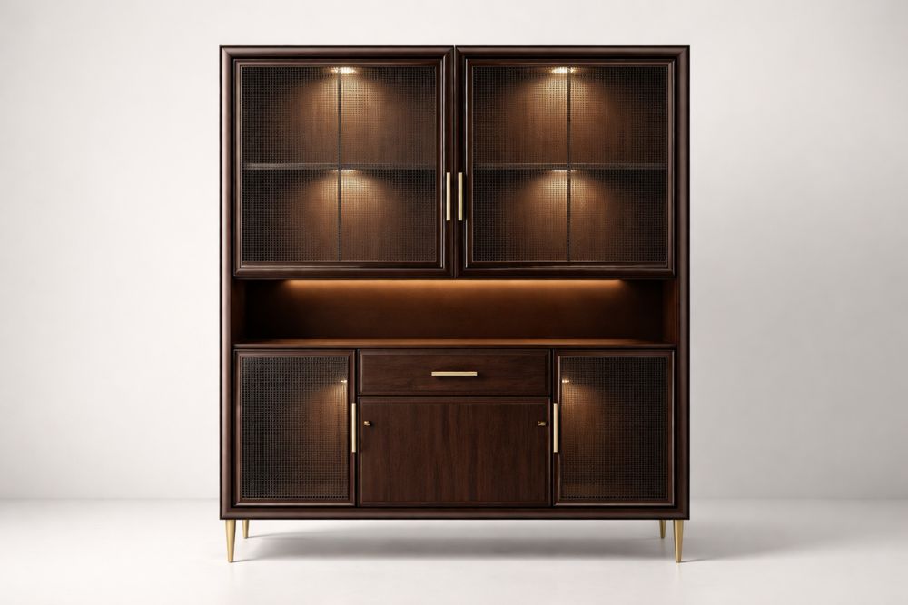 Buffet en bois massif et aluminium avec éclairage LED marron