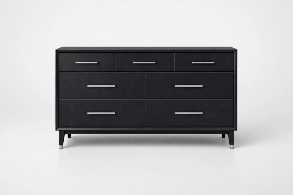 Commode en Bois massif avec 7 Tiroirs Noir