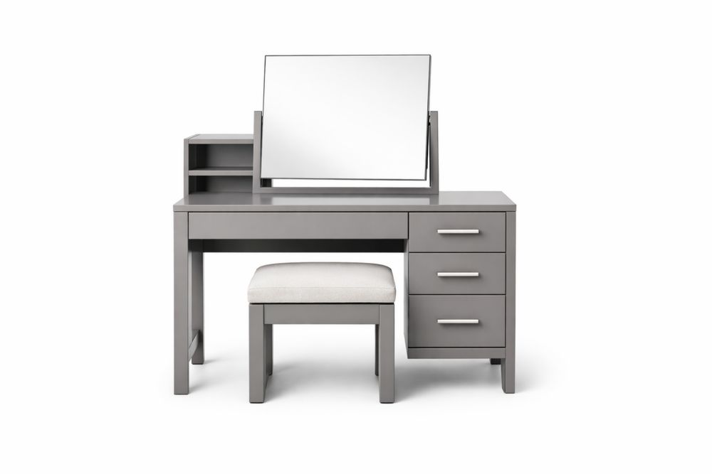 Coiffeuse en MDF avec Miroir et Tabouret Gris
