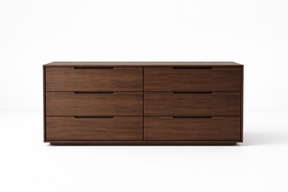 Commode à 6 tiroirs en placage de noyer Marron