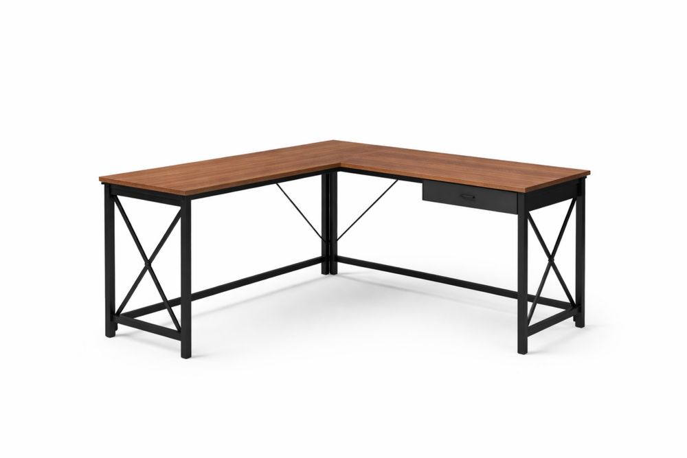 Bureau d'angle en MDF et  Acier noir avec tiroir 140x120x75 cm