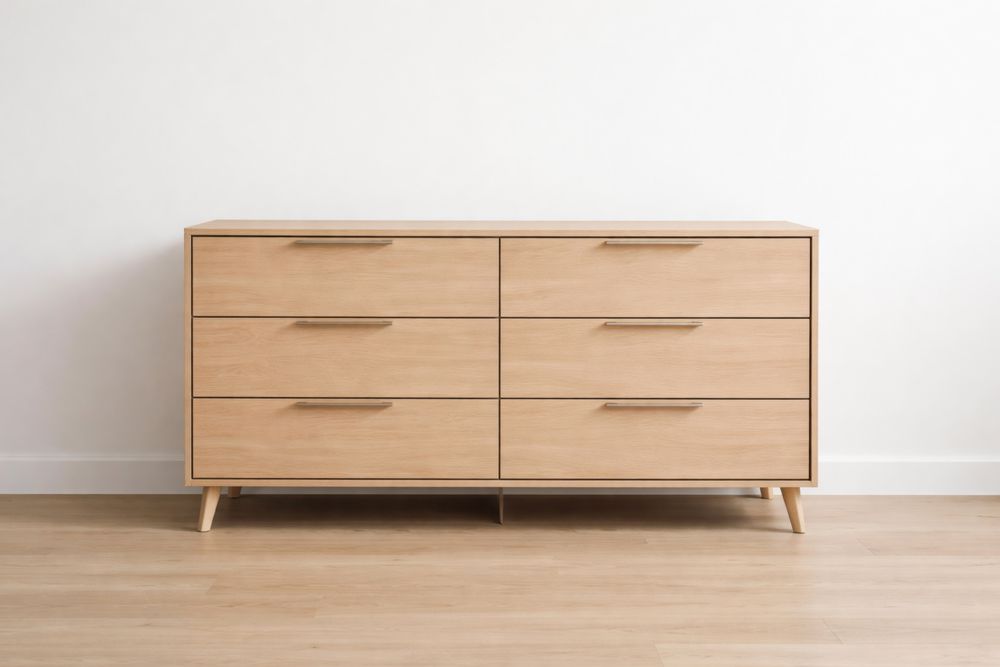 Commode en bois de chêne clair avec 6 tiroirs