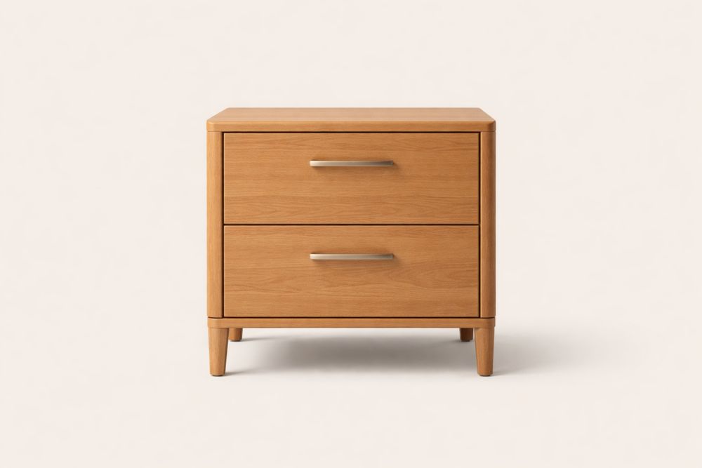 Table de chevet bois massif avec 2 tiroirs Brun