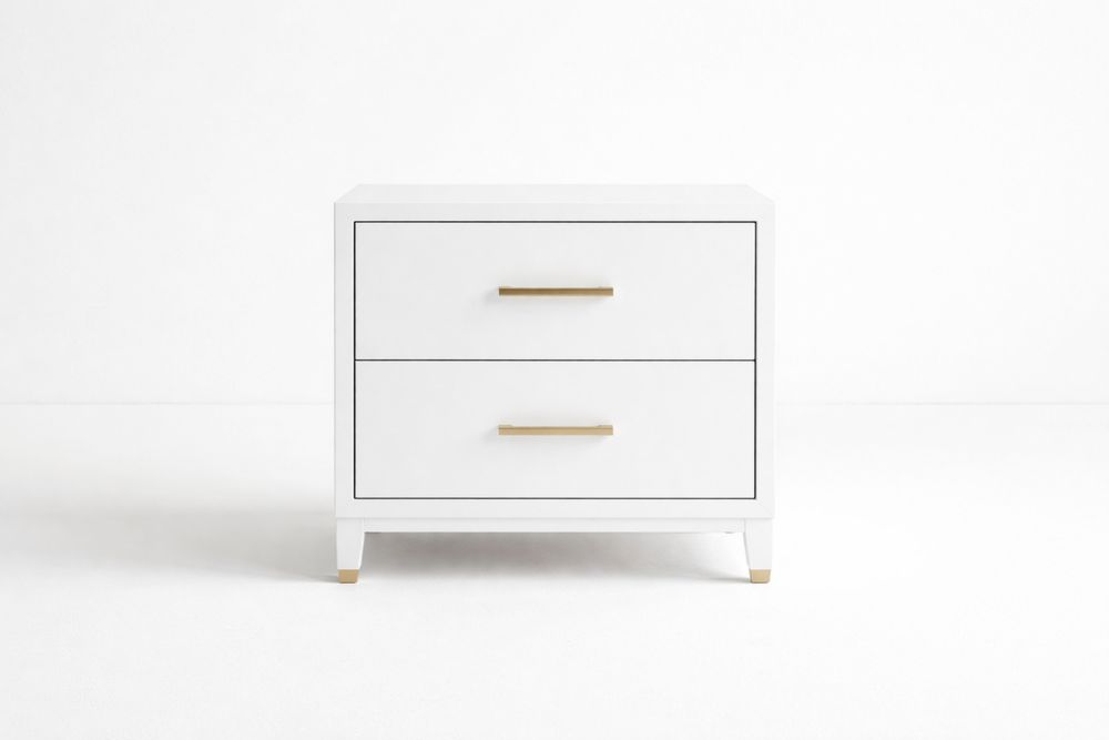 Table de nuit en bois MDF blanc avec poignées en aluminium doré