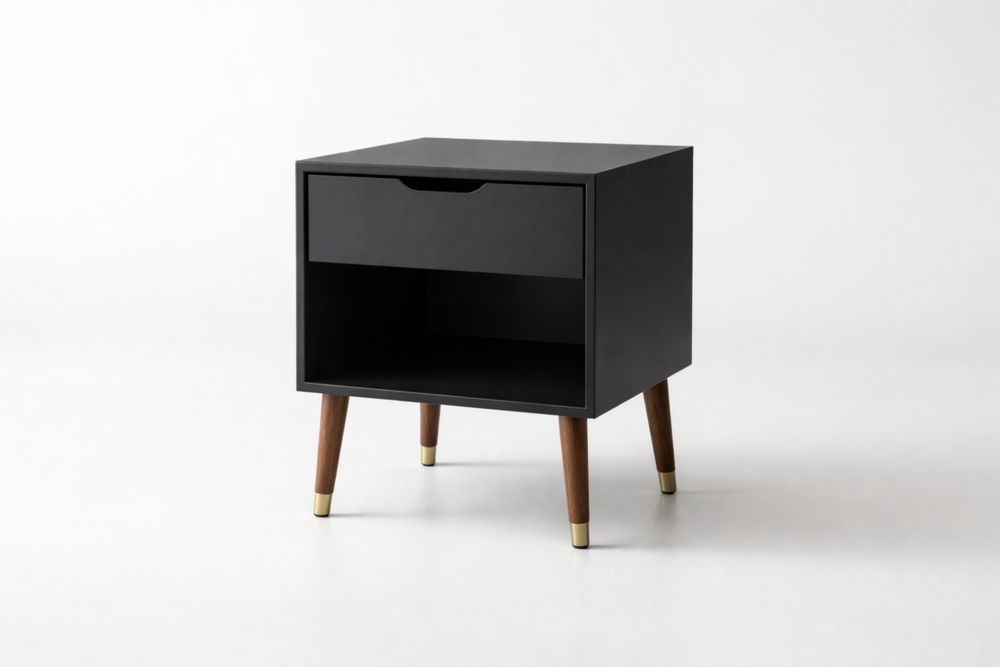 Table de chevet en bois stratifié avec tiroir Noir