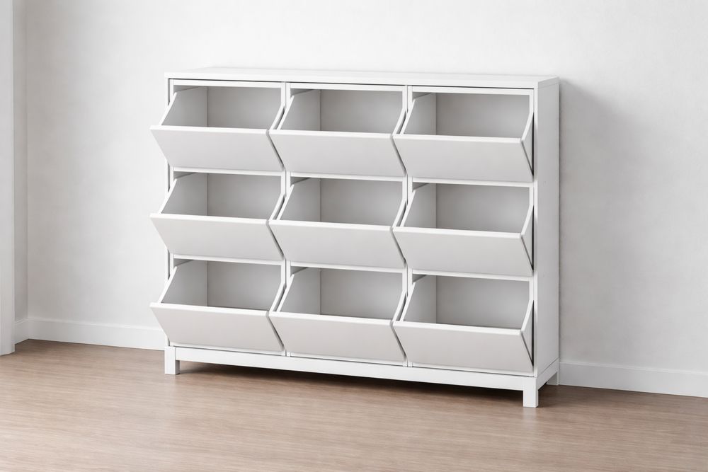 Étagère à chaussures en MDF blanc avec 12 compartiments basculants