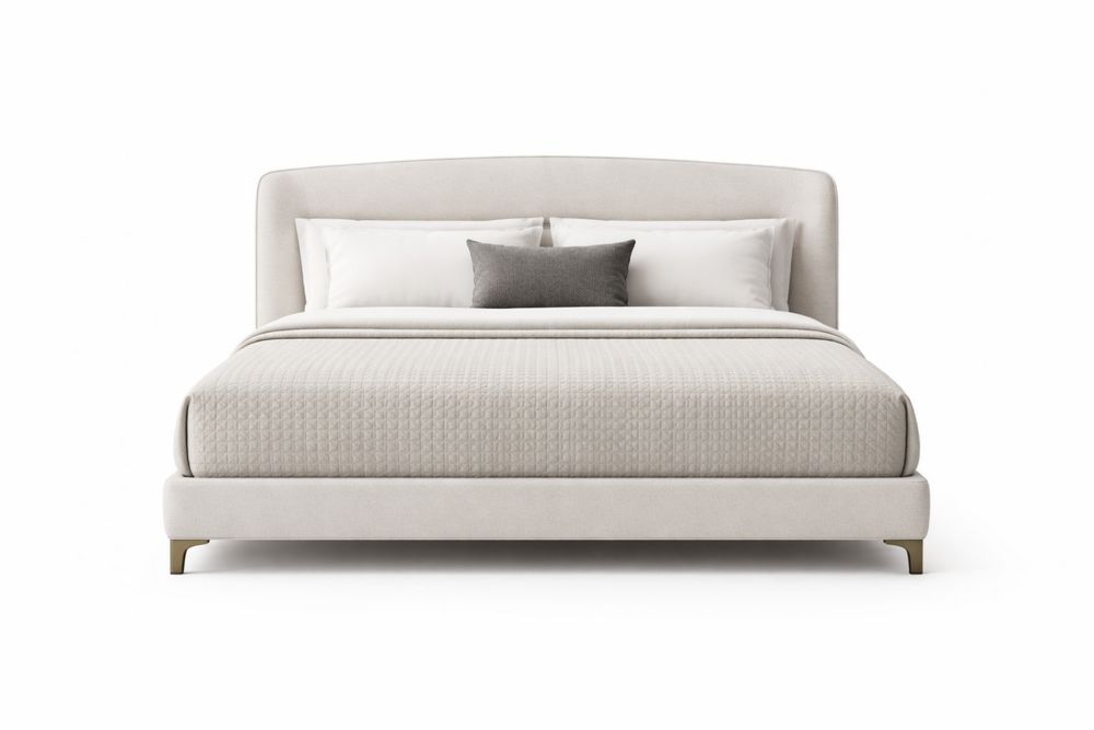 Lit double en tissu blanc avec oreillers