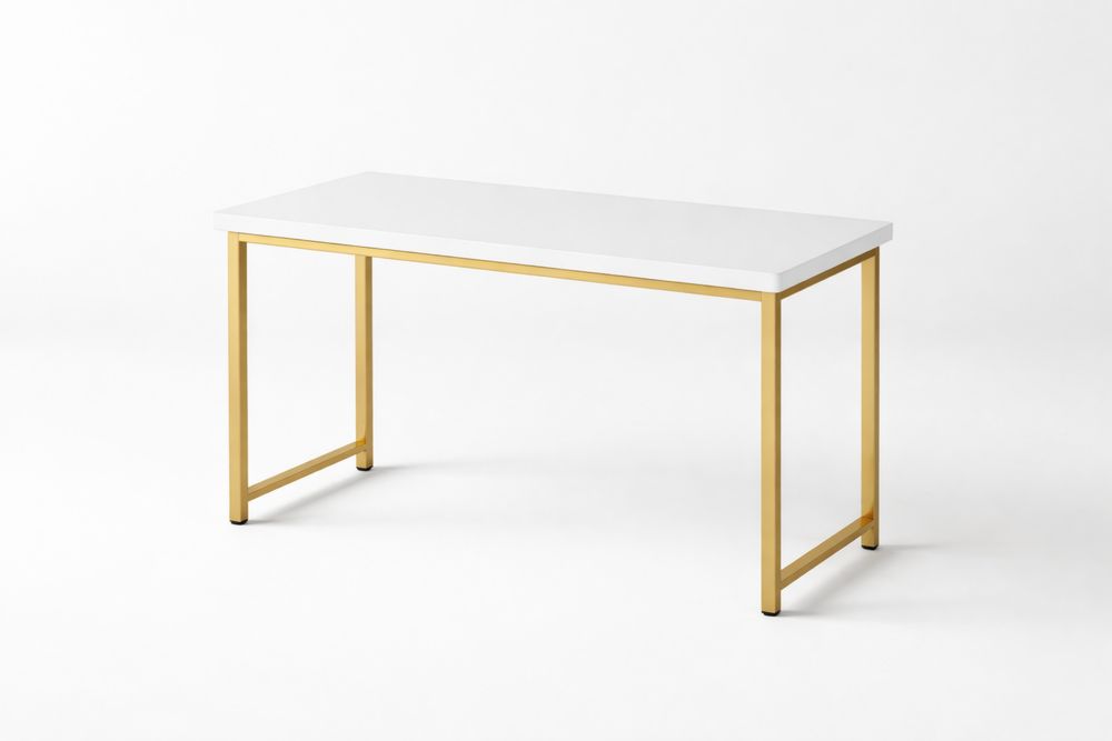 Table rectangulaire MDF blanc pieds aluminium doré 120x60x75 cm