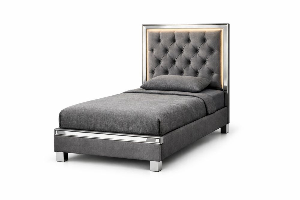 Lit simple en tissu avec tête de lit LED