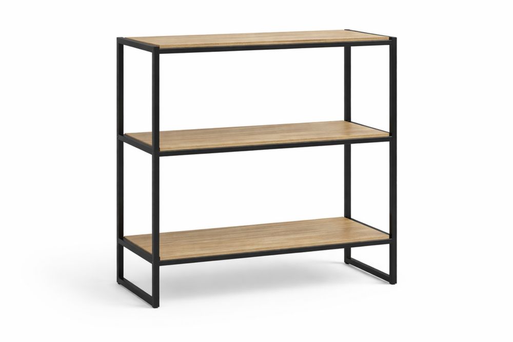 Étagère à chaussures en MDF et aluminium noir 3 niveaux 90x30x85 cm