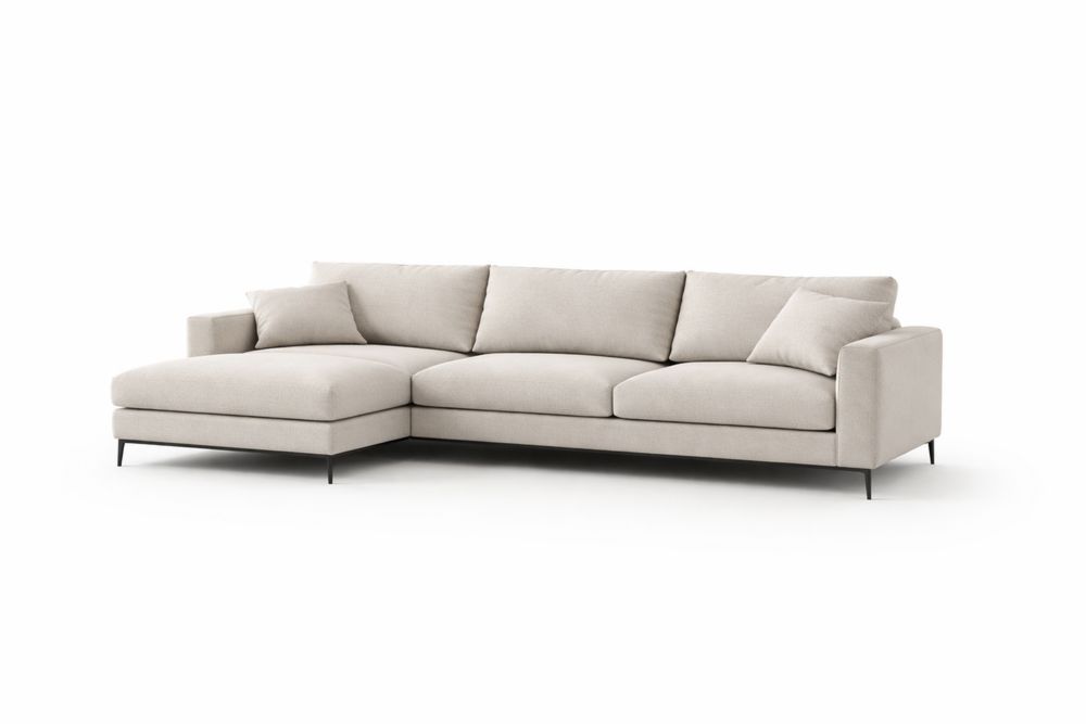 Canapé d'angle réversible en tissu lin beige avec pieds en aluminium