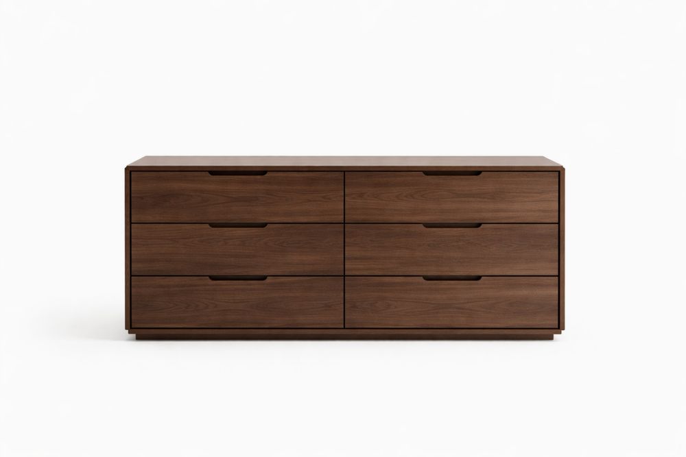 Commode en bois de noyer de noyer avec 6 tiroirs